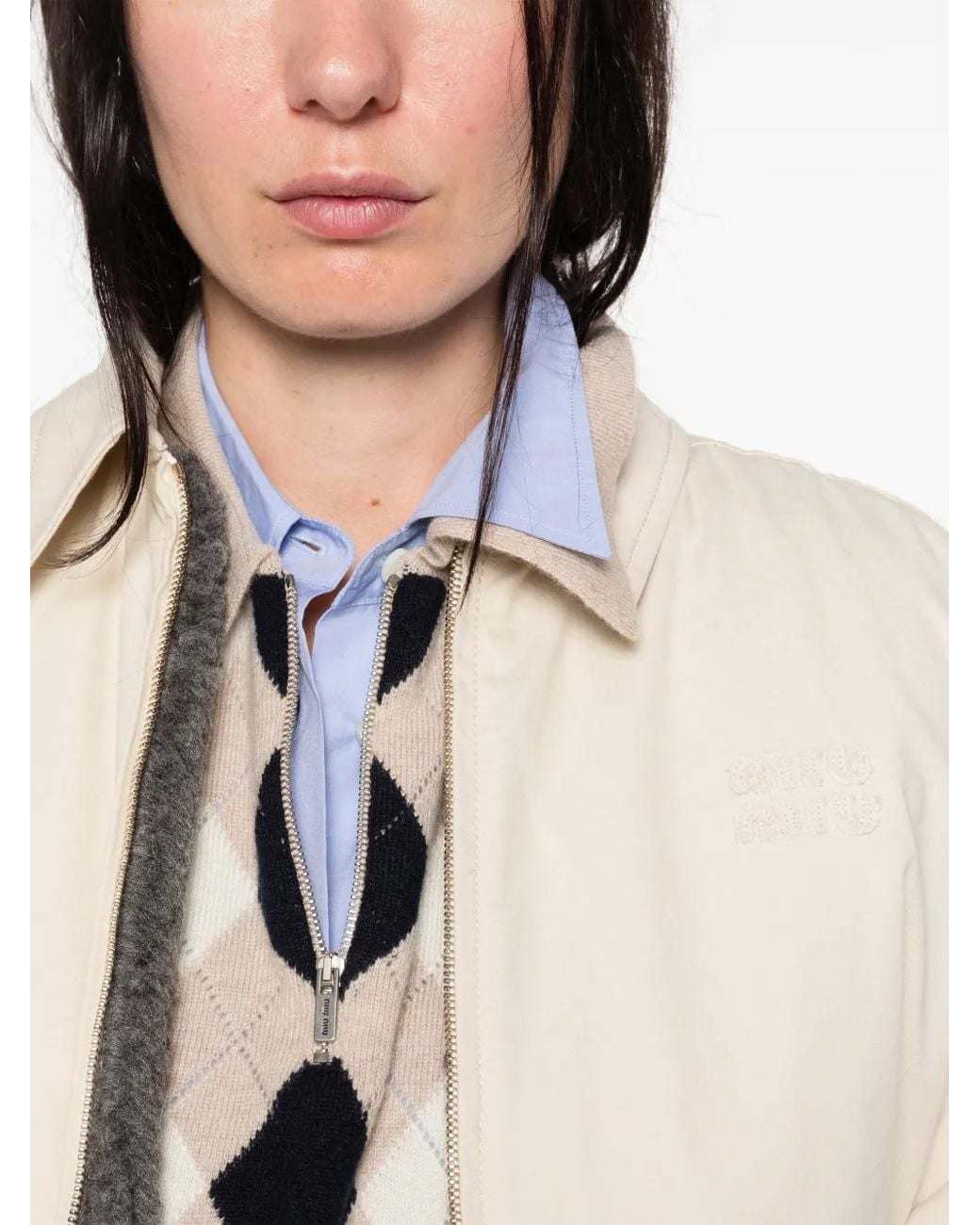 Miu Miu White Logo-Embroidered Zip-Up Jacket