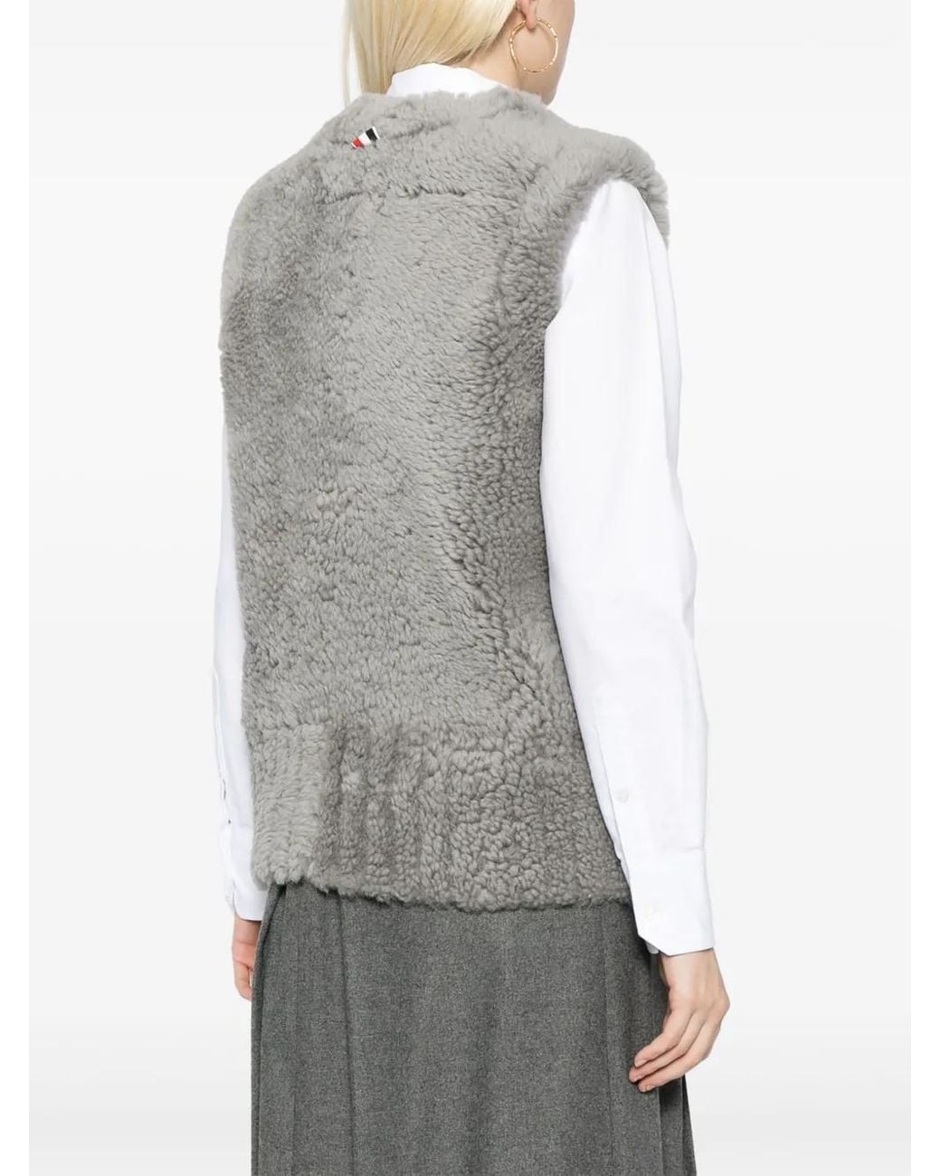 Thom Browne Gray V-Neck Shearling Gilet