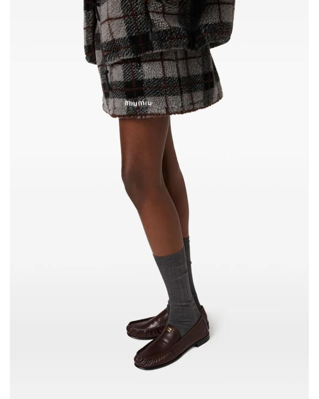 Miu Miu Black Checked Teddy Miniskirt