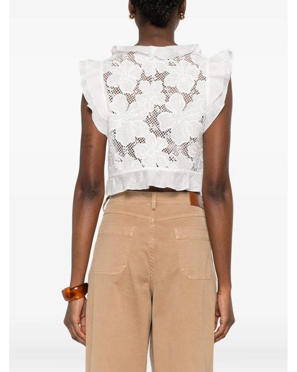Sandro White Guipure Lace Crop Top