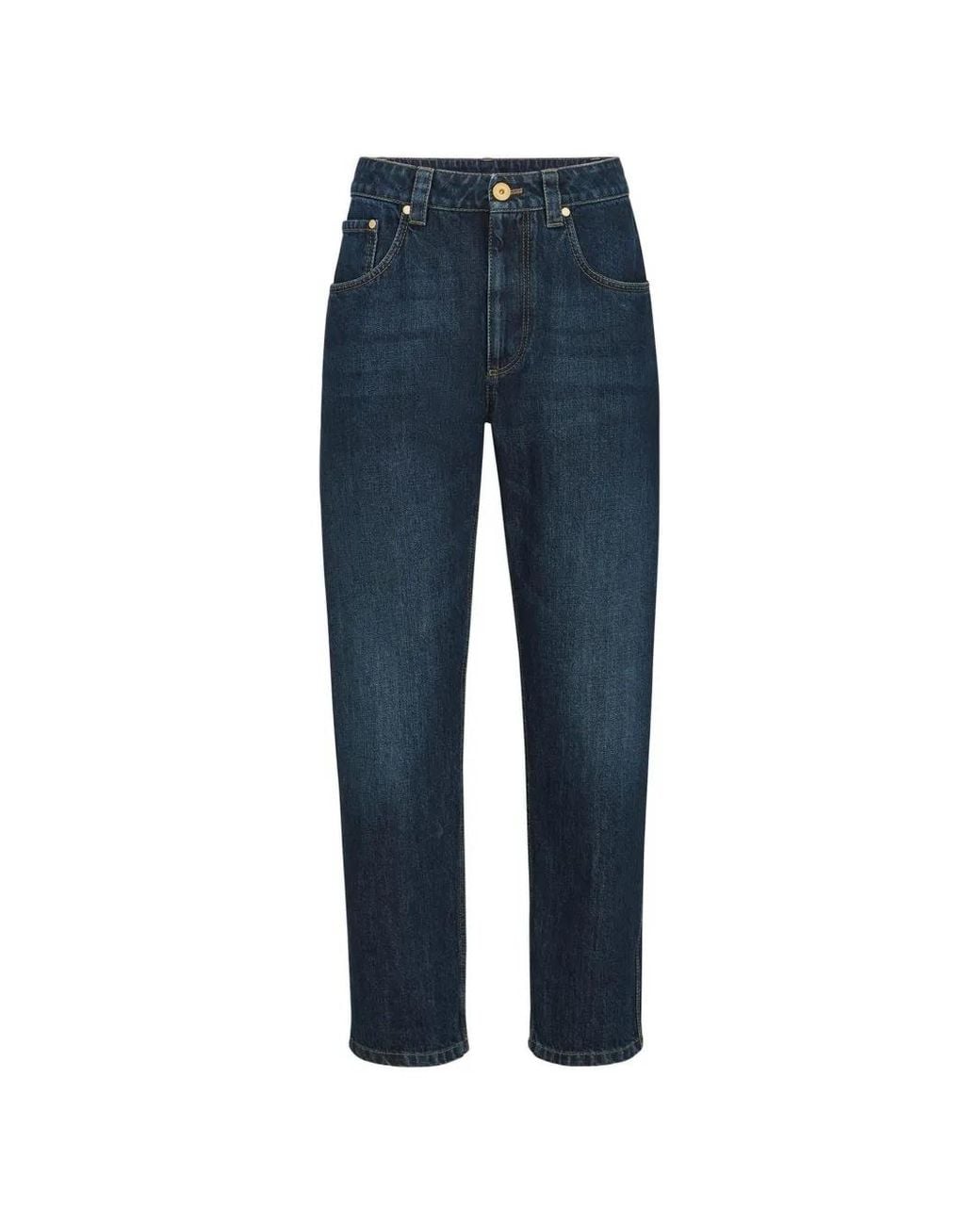 Brunello Cucinelli Blue Authentic Straight Jeans With Shiny Bartack