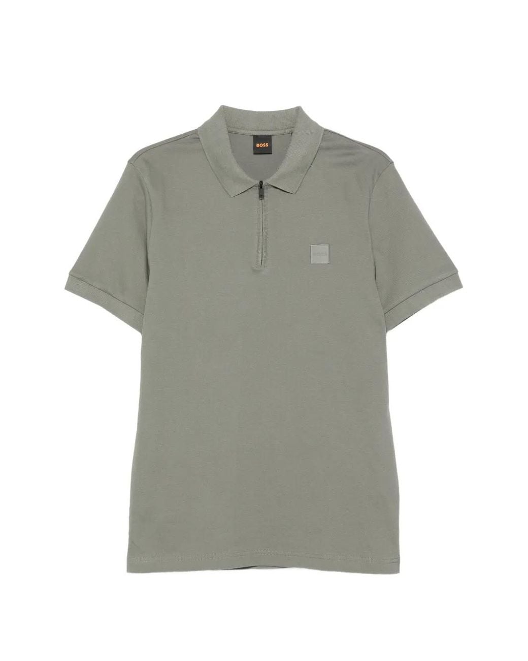 Boss Gray Polo En Coton Stretch À Patch Logo for men