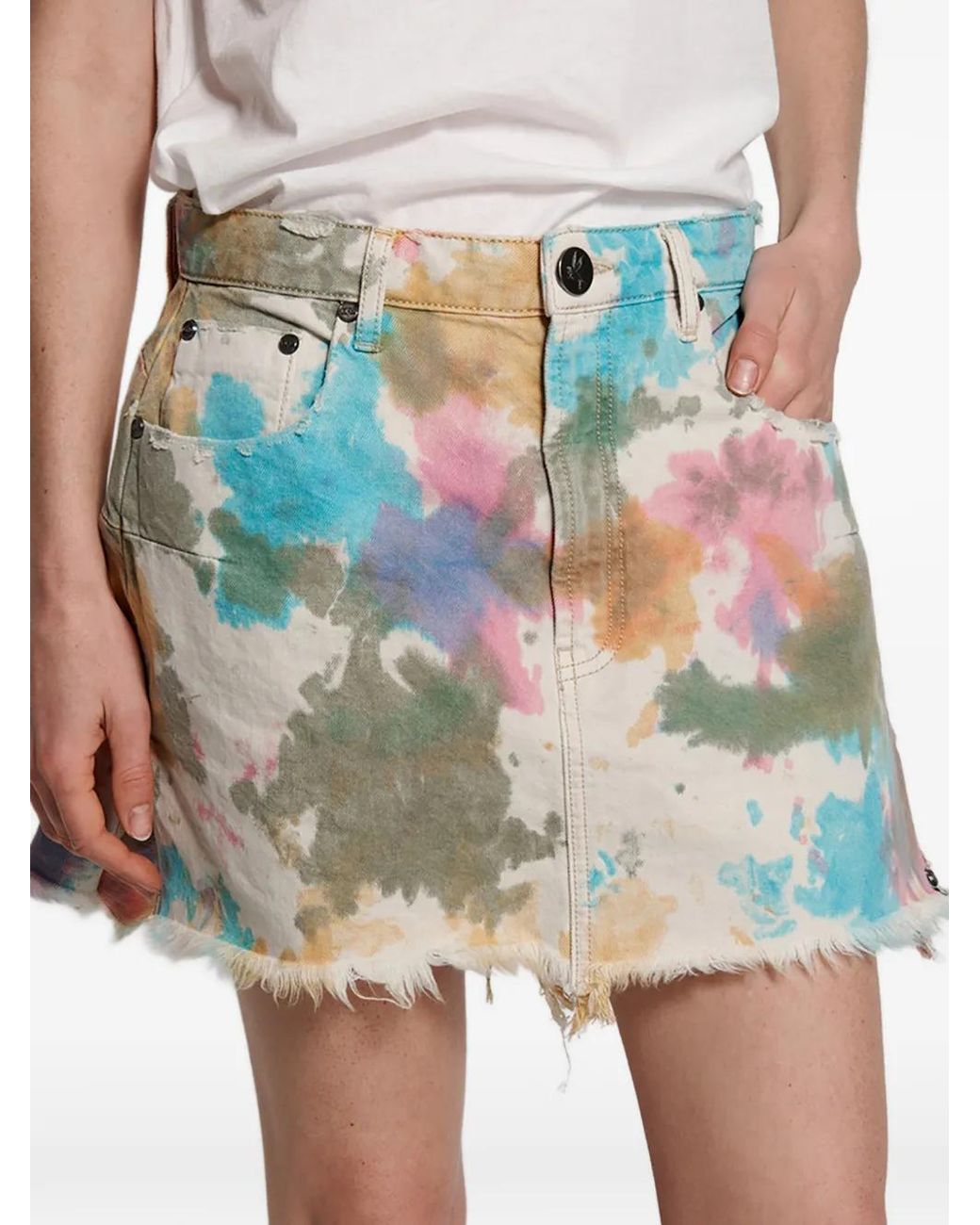 Jupe Frangée À Imprimé Tie Dye One Teaspoon en coloris Natural