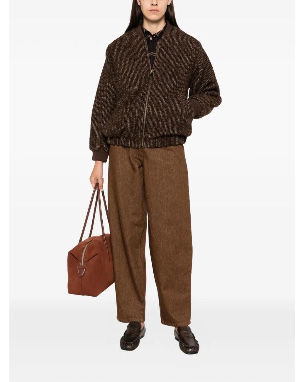Sessun Brown Heavelyn Tweed-Effect Zip-Up Jacket