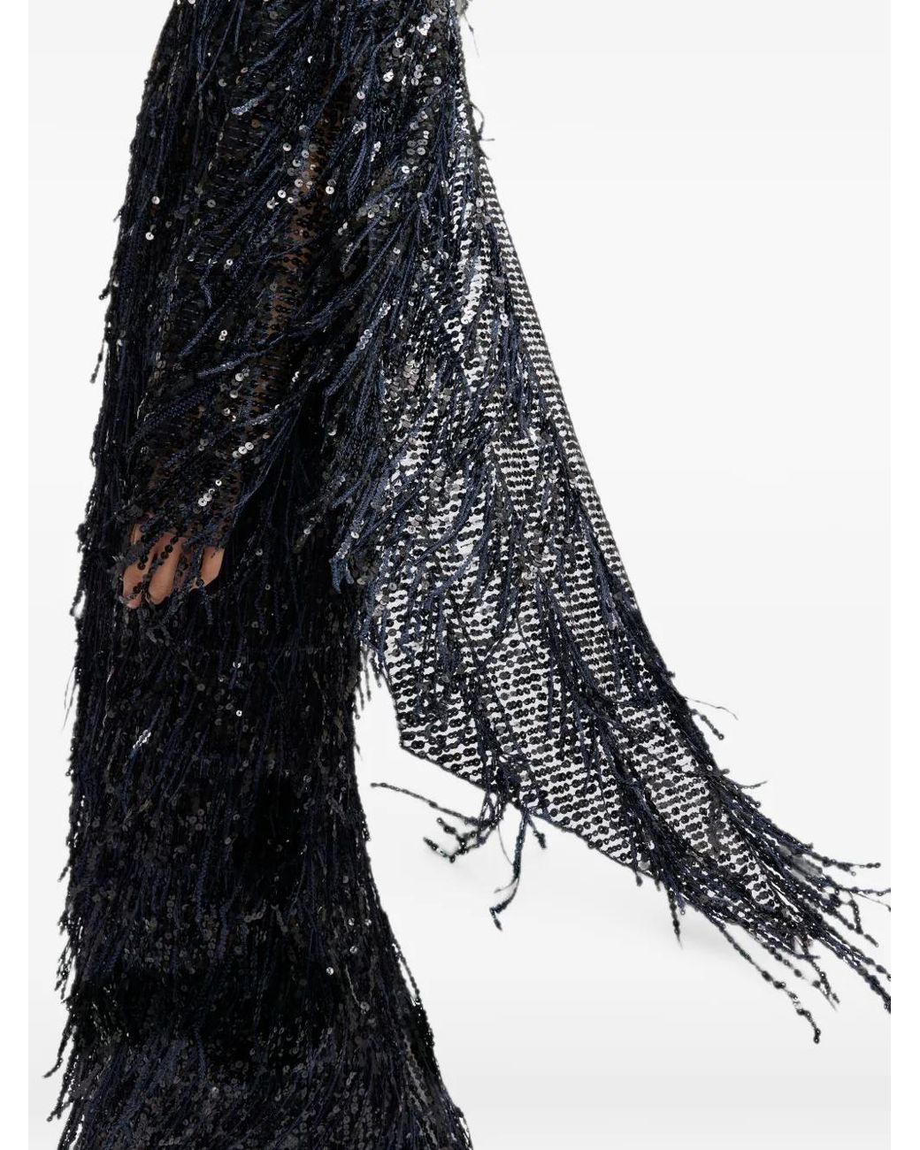 16Arlington Blue Dia Fringe-Sequin Maxi Skirt