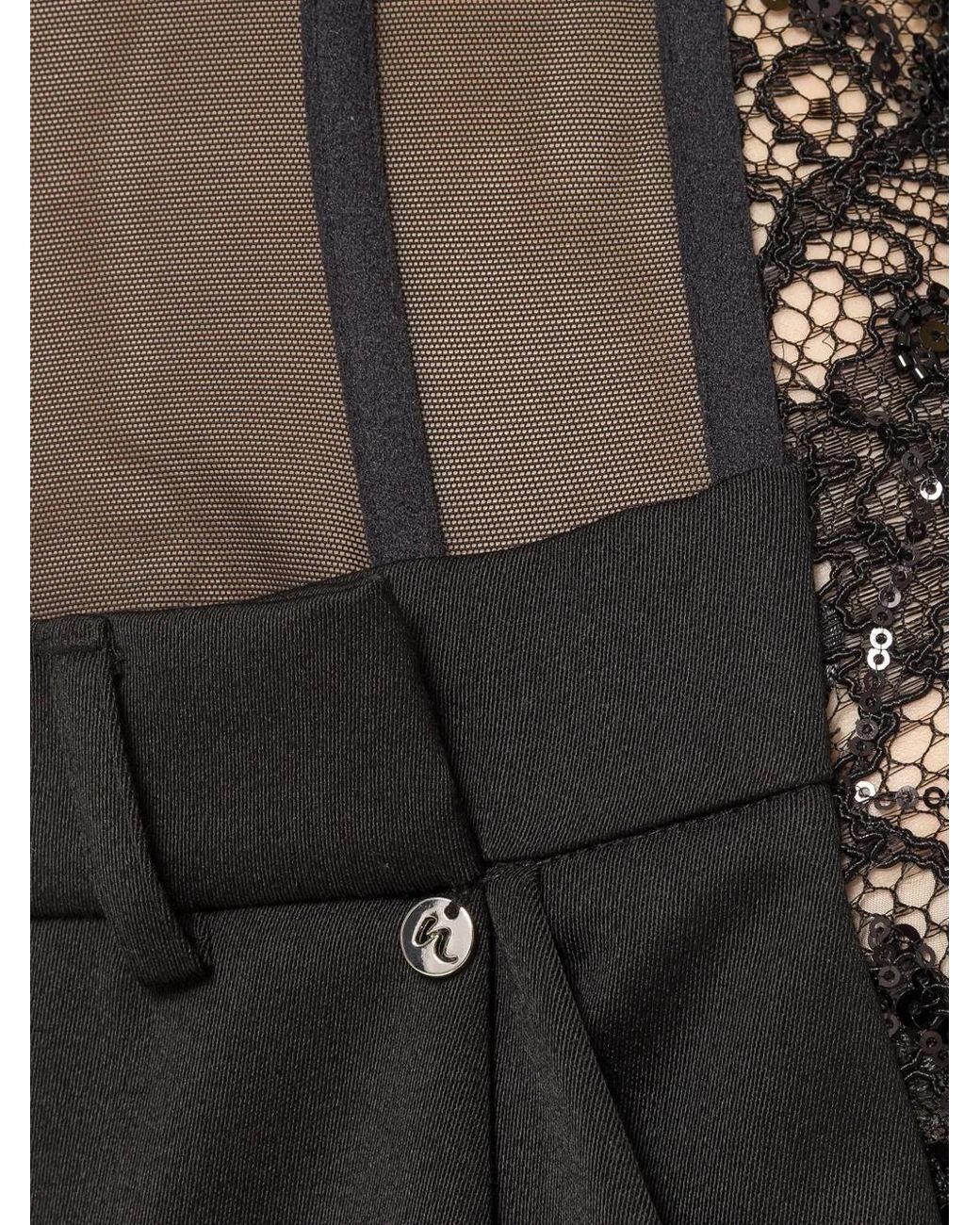 Nissa Black Tulle Waist Wool Pants
