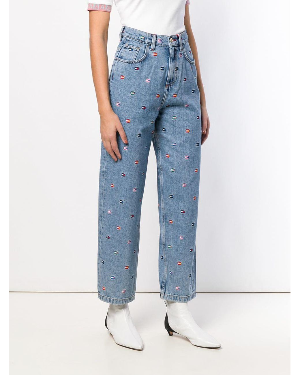 Tommy Hilfiger Logo Patch Mom Jeans in Blue | Lyst
