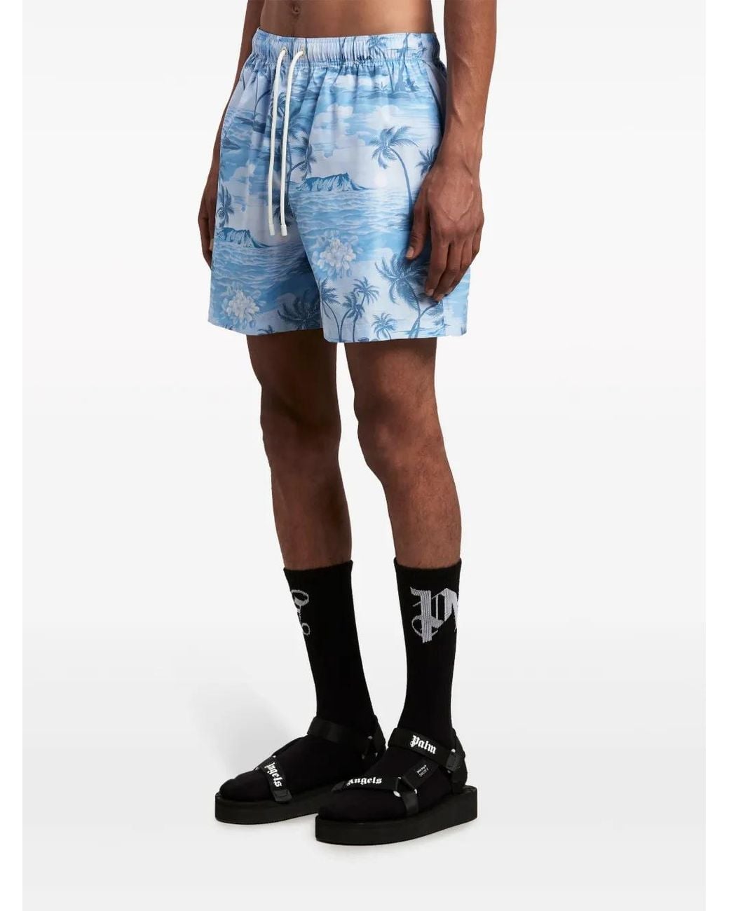 Palm Angels Blue Printed Swim Shorts for men