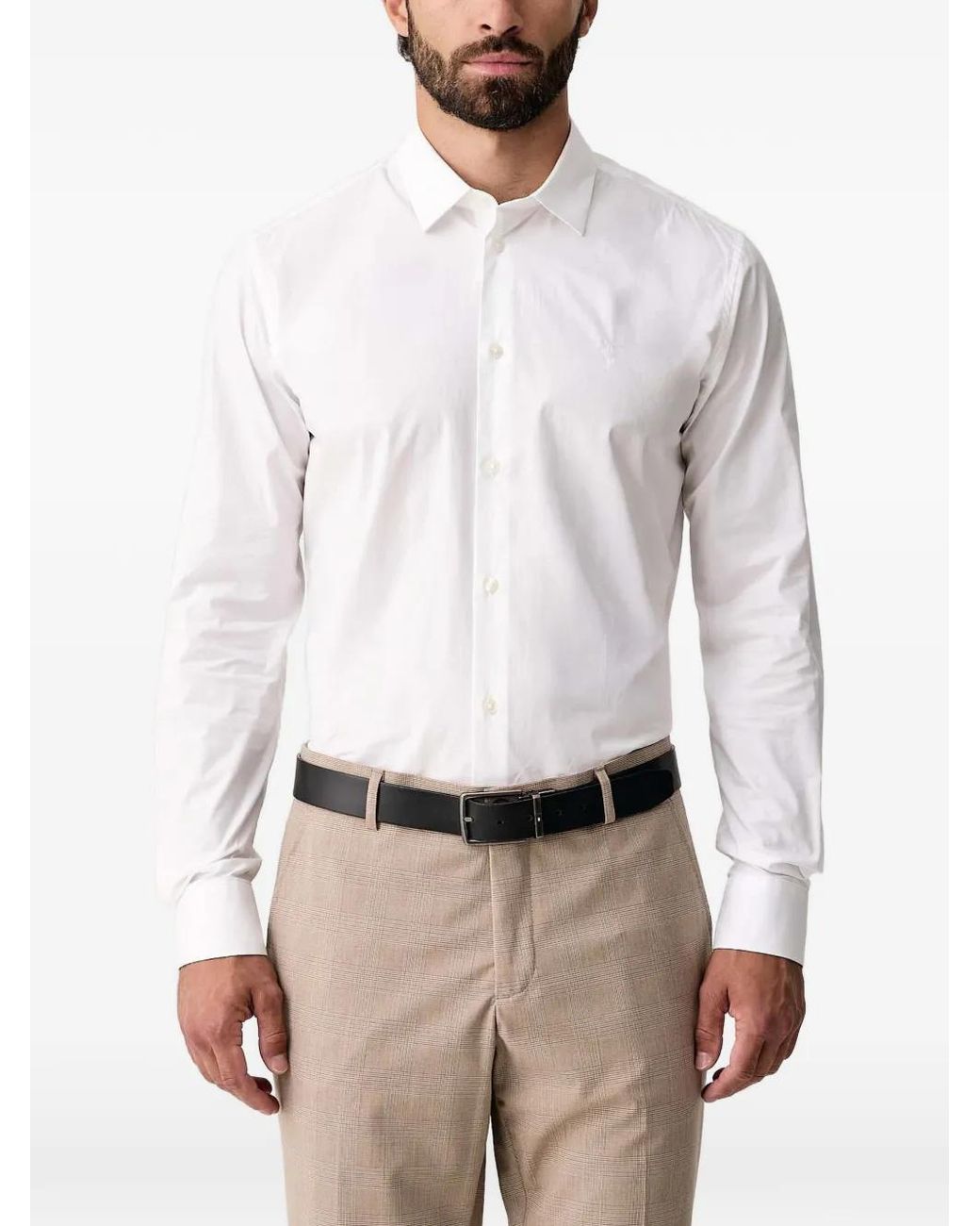 Trussardi White Embroidered-Logo Shirt for men