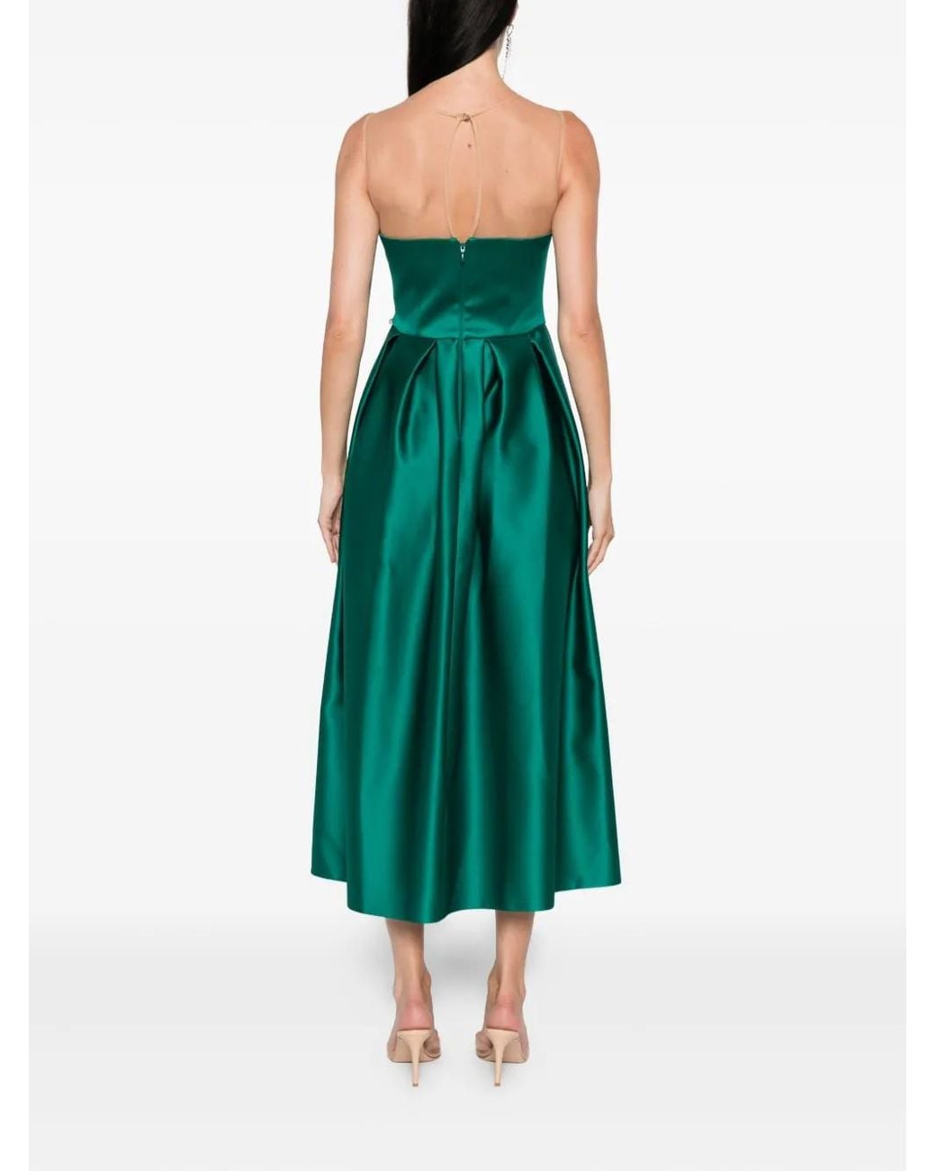 Nissa Green Bow-Detail Midi Dress