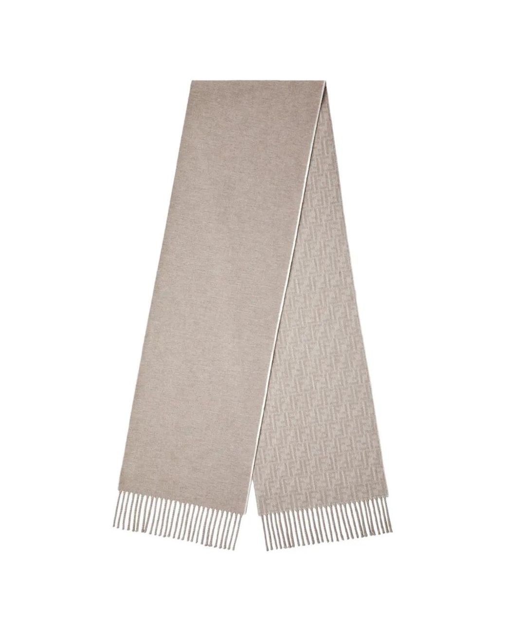 Fendi Gray Ff Motif Fringed Scarf