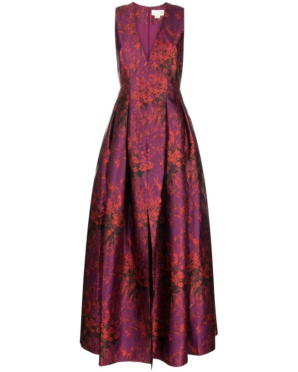 Sachin & Babi Red Brooke Floral-Print Evening Dress