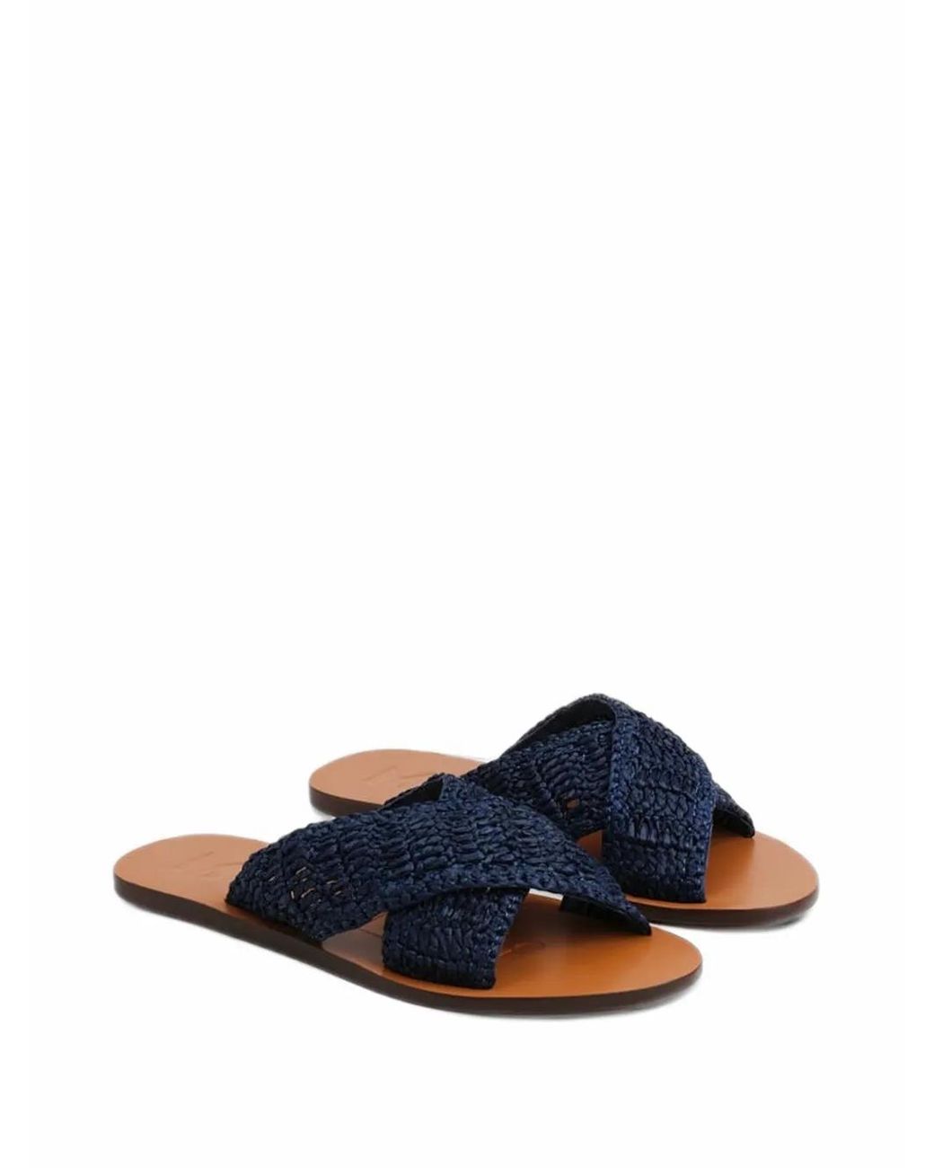 Manebí Blue Raffia Crossover Sandals