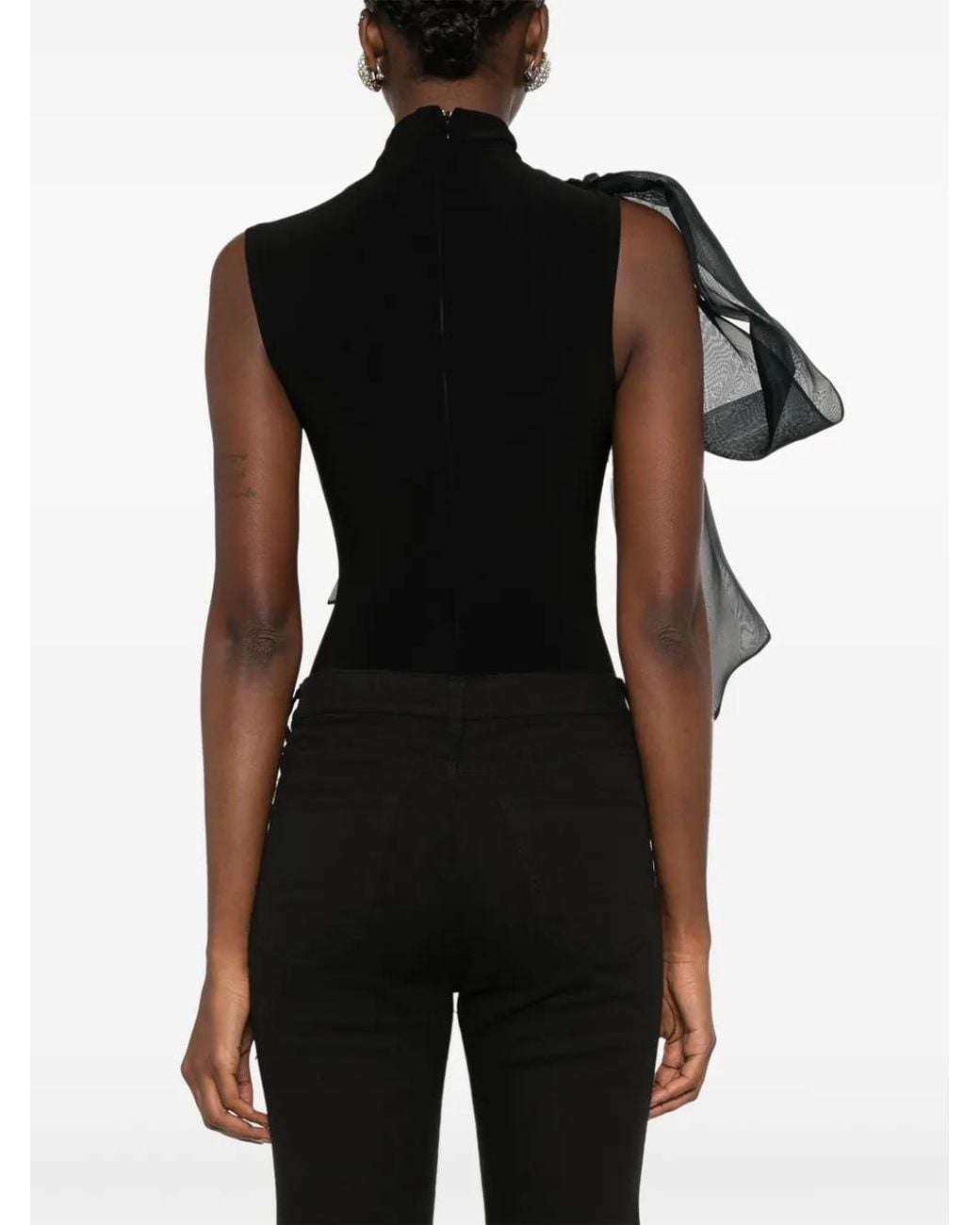 Atu Body Couture Black Draped-Detail Bodysuit