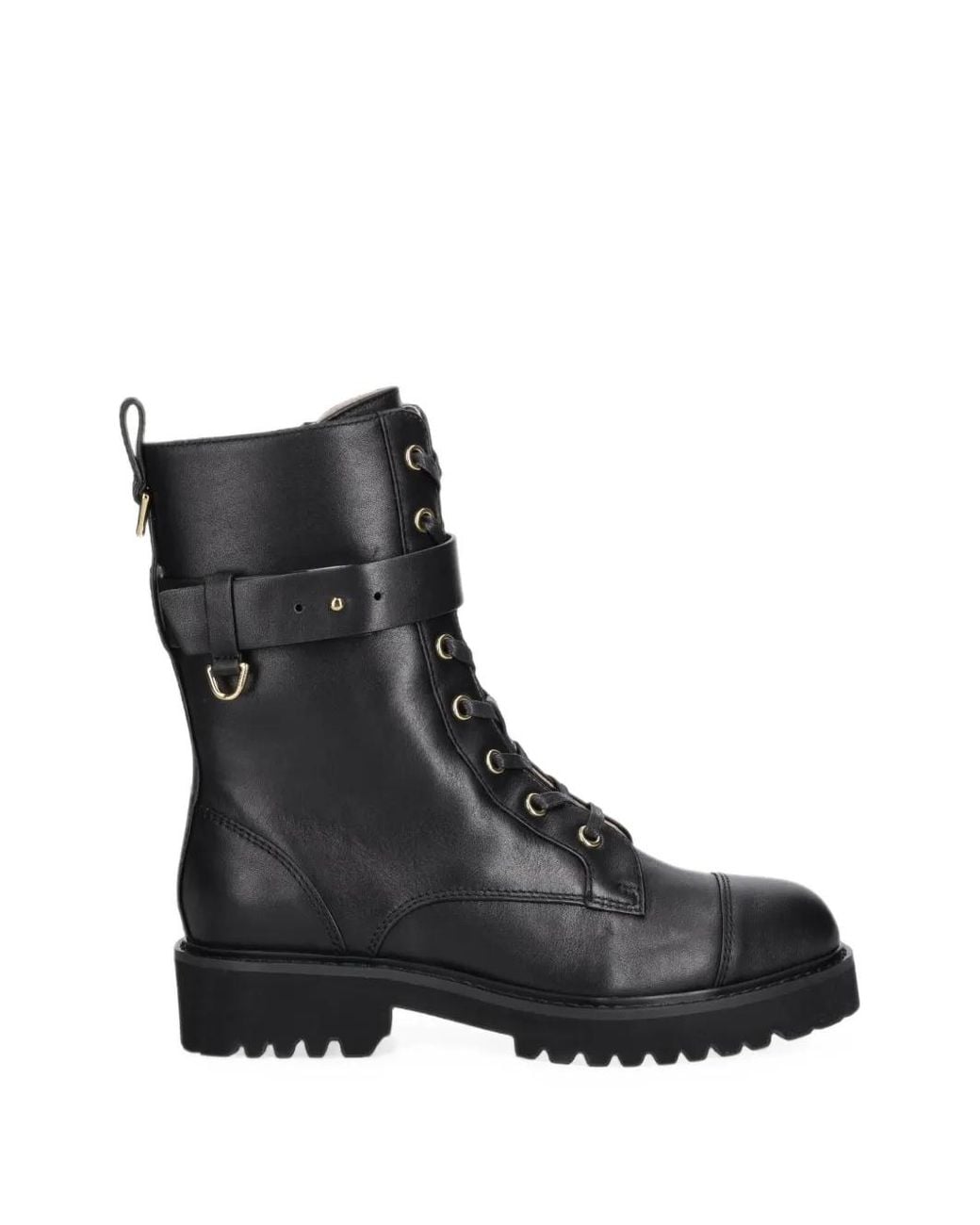 Coccinelle Black Buckled-Strap Lace-Up Combat Boots