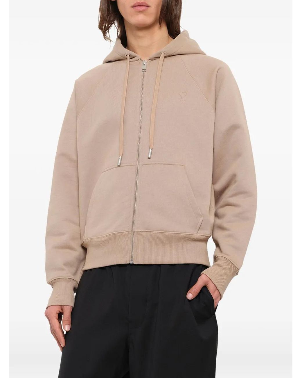 AMI Natural Ami De Coeur Embossed Hoodie for men