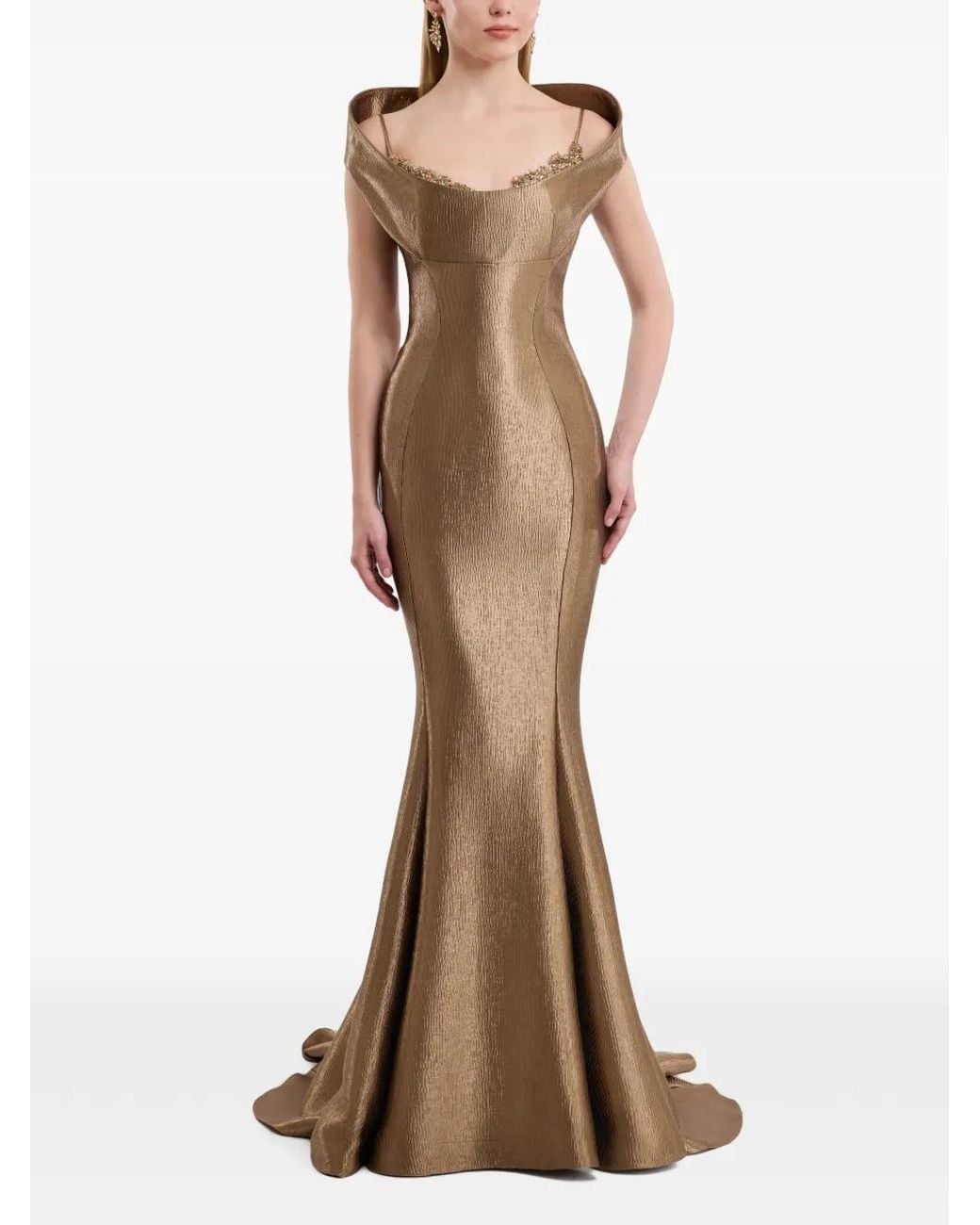 Gemy Maalouf Brown Robe Longue À Coupe Sirène