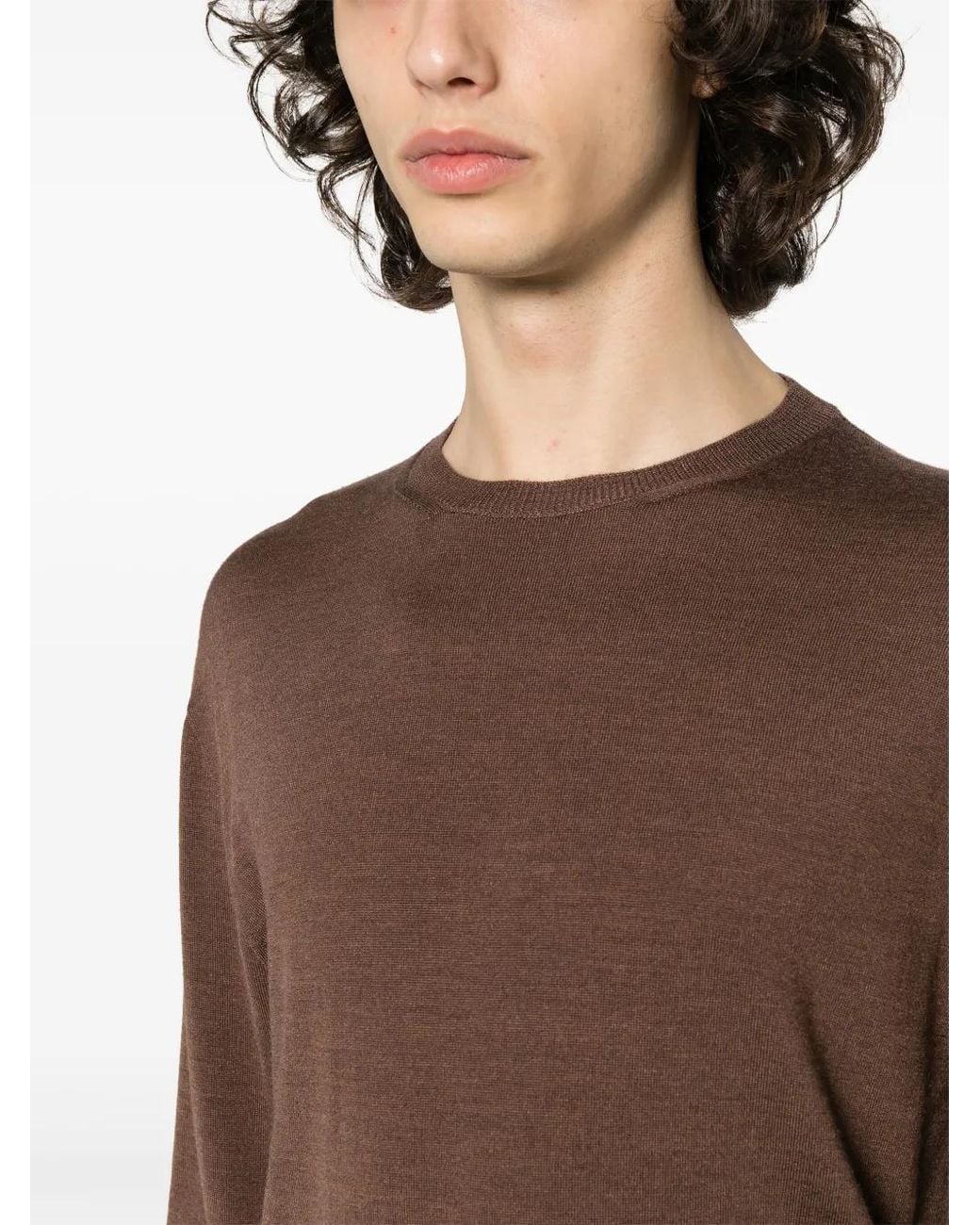 Lardini Brown Crew Neck Wool-Blend Jumper for men
