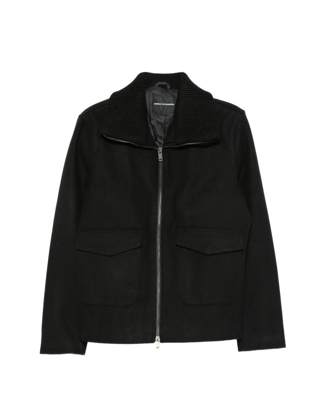 Daniele Alessandrini Black Ribbed-Collar Zip-Up Jacket for men