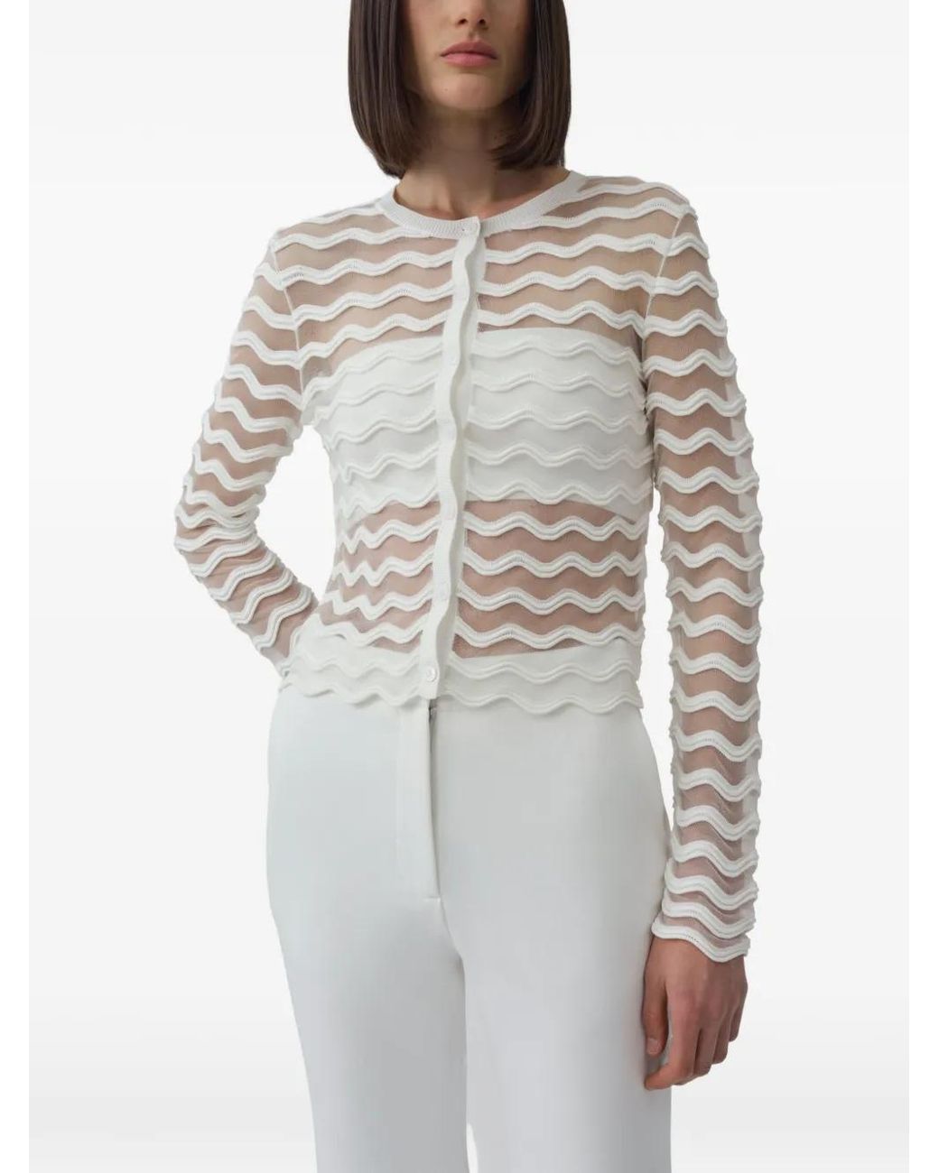 Jonathan Simkhai White Cardigan Maxime À Motif Ondulé