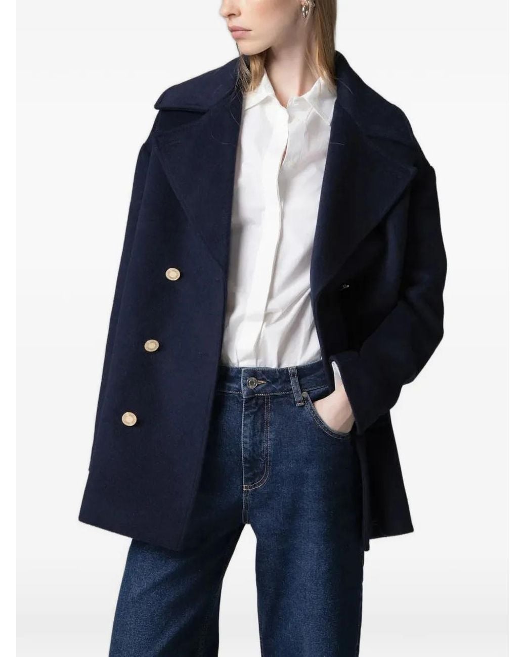 Gaelle Paris Blue Double-Breasted Pea Coat