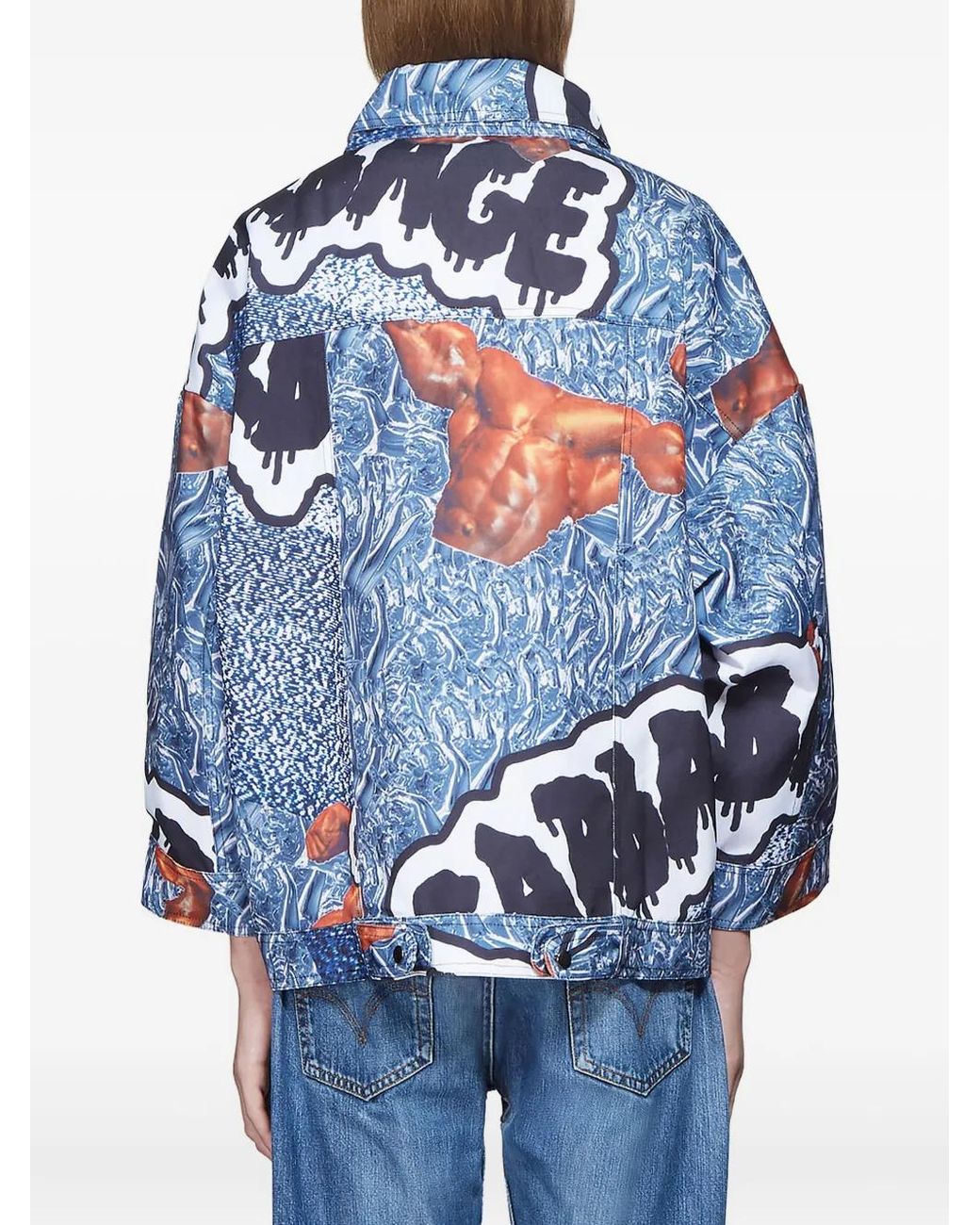 Garbage TV Blue Graffiti-Print Canvas Jacket for men