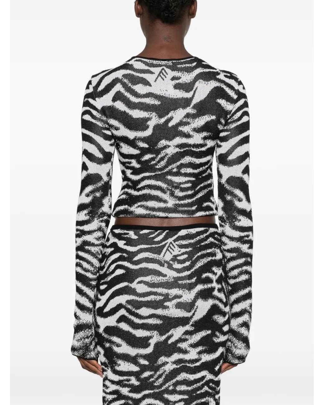 The Attico Black Zebra-Print Long-Sleeve Cardigan