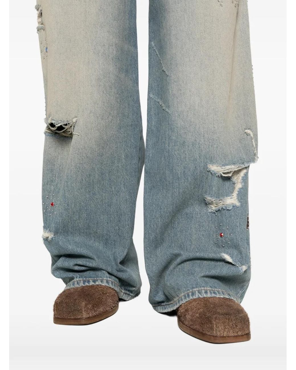Amiri Blue Bones Studded Baggy Jeans for men