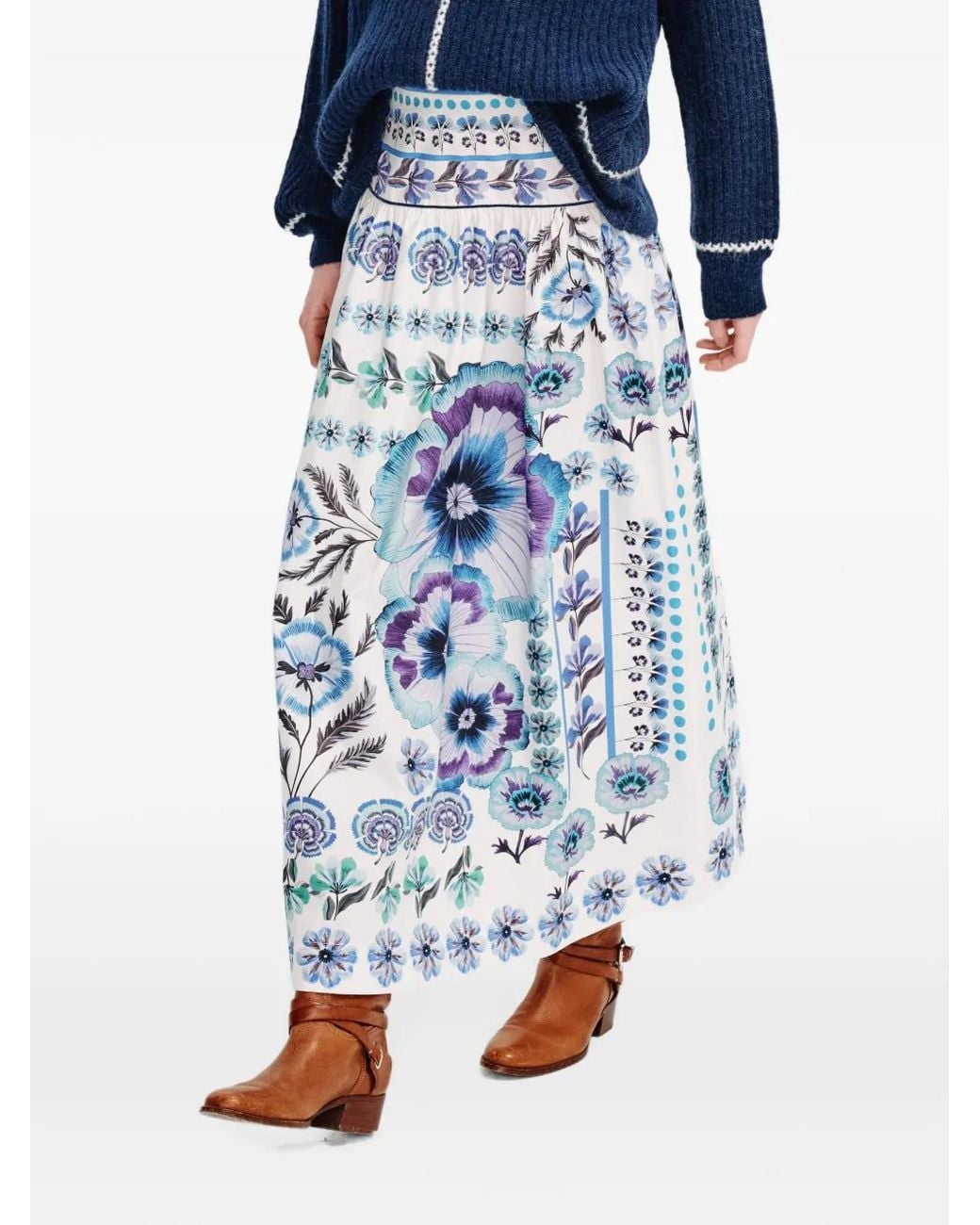 Carolina K Blue Cata Floral-Print Maxi Skirt