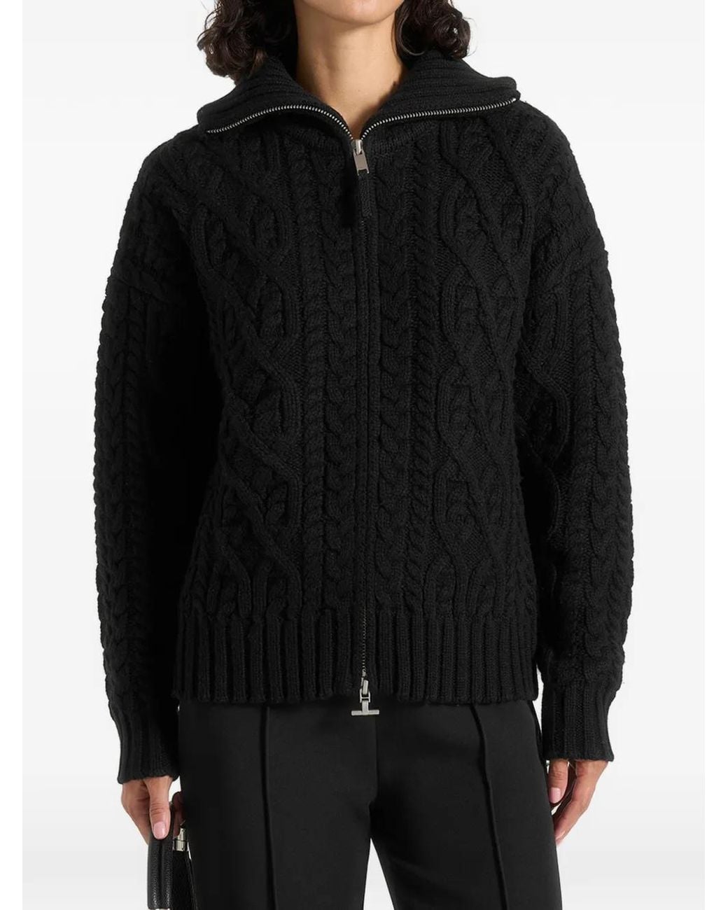 Manière De Voir Black Cardigan Amael En Maille Torsadée De Laine Mélangée Noire