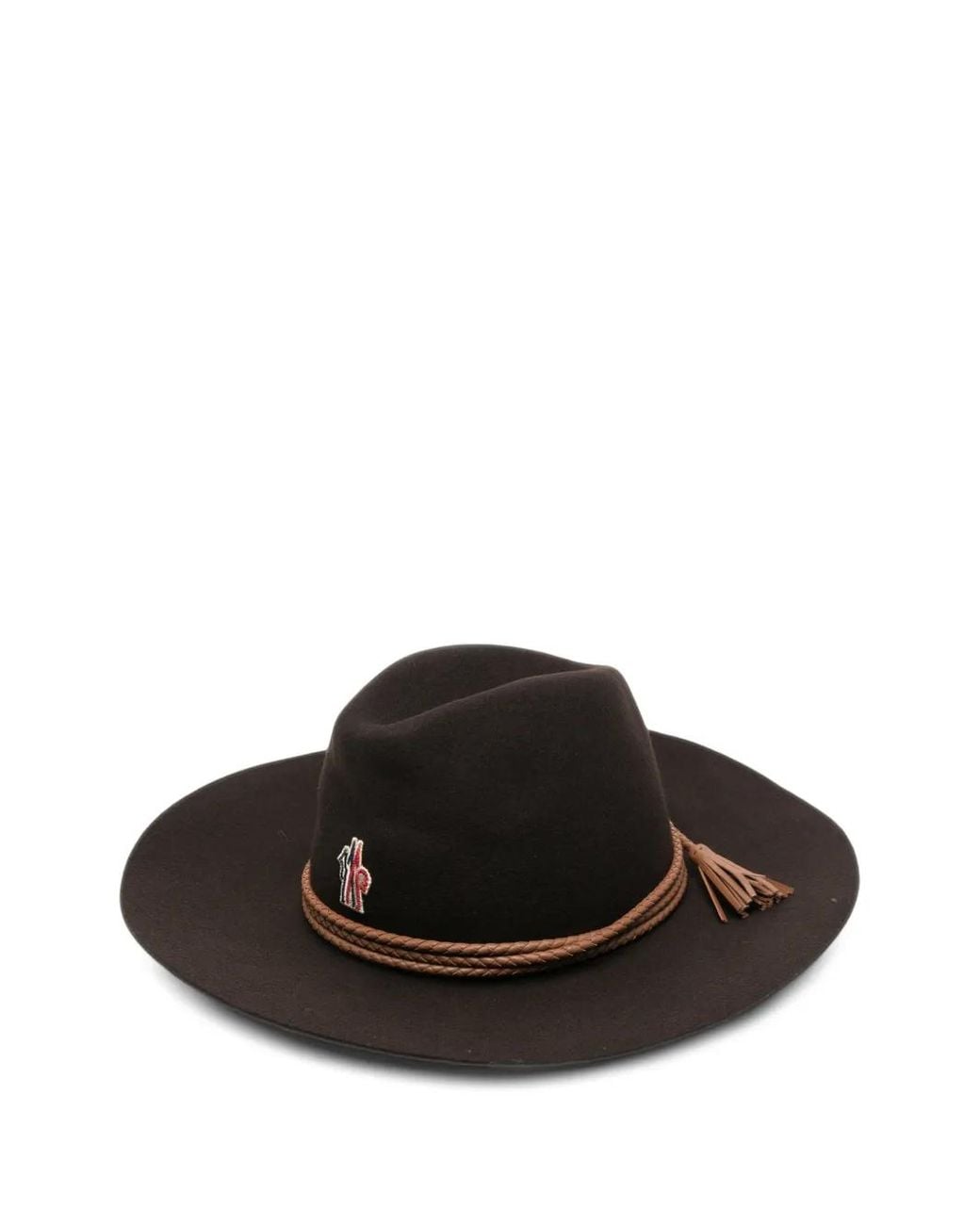 Moncler Black Logo-Patch Braided-Trim Fedora Hat