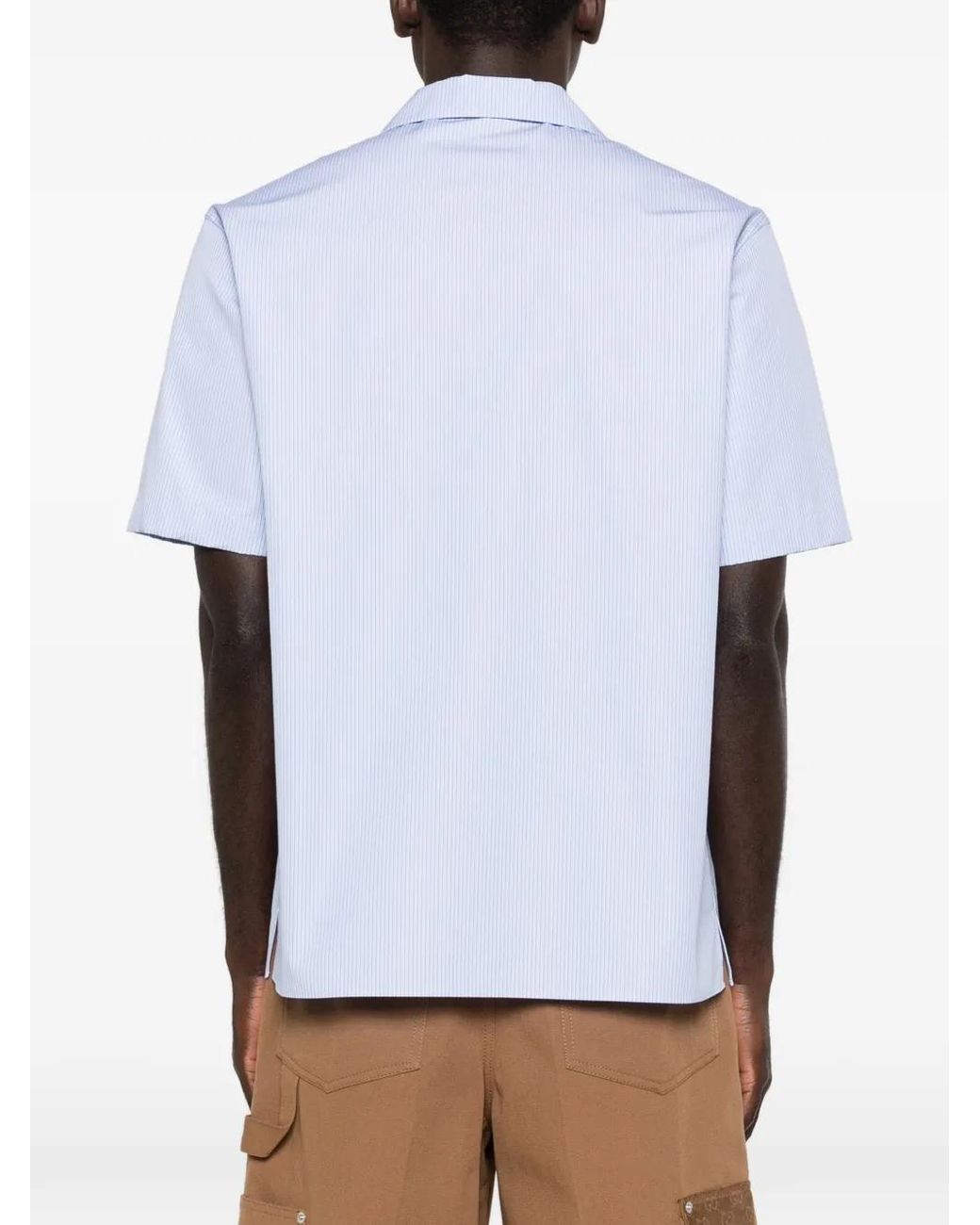 Gucci Blue Thin Striped Cotton Poplin Bowling Shirt for men
