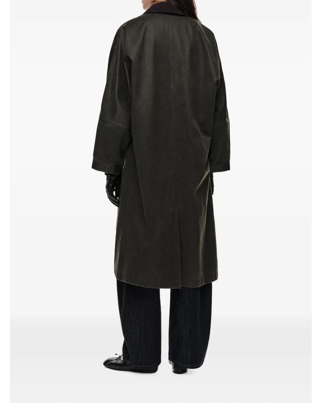 Bimba Y Lola Black Dark-Khaki Waxed Midi Trench