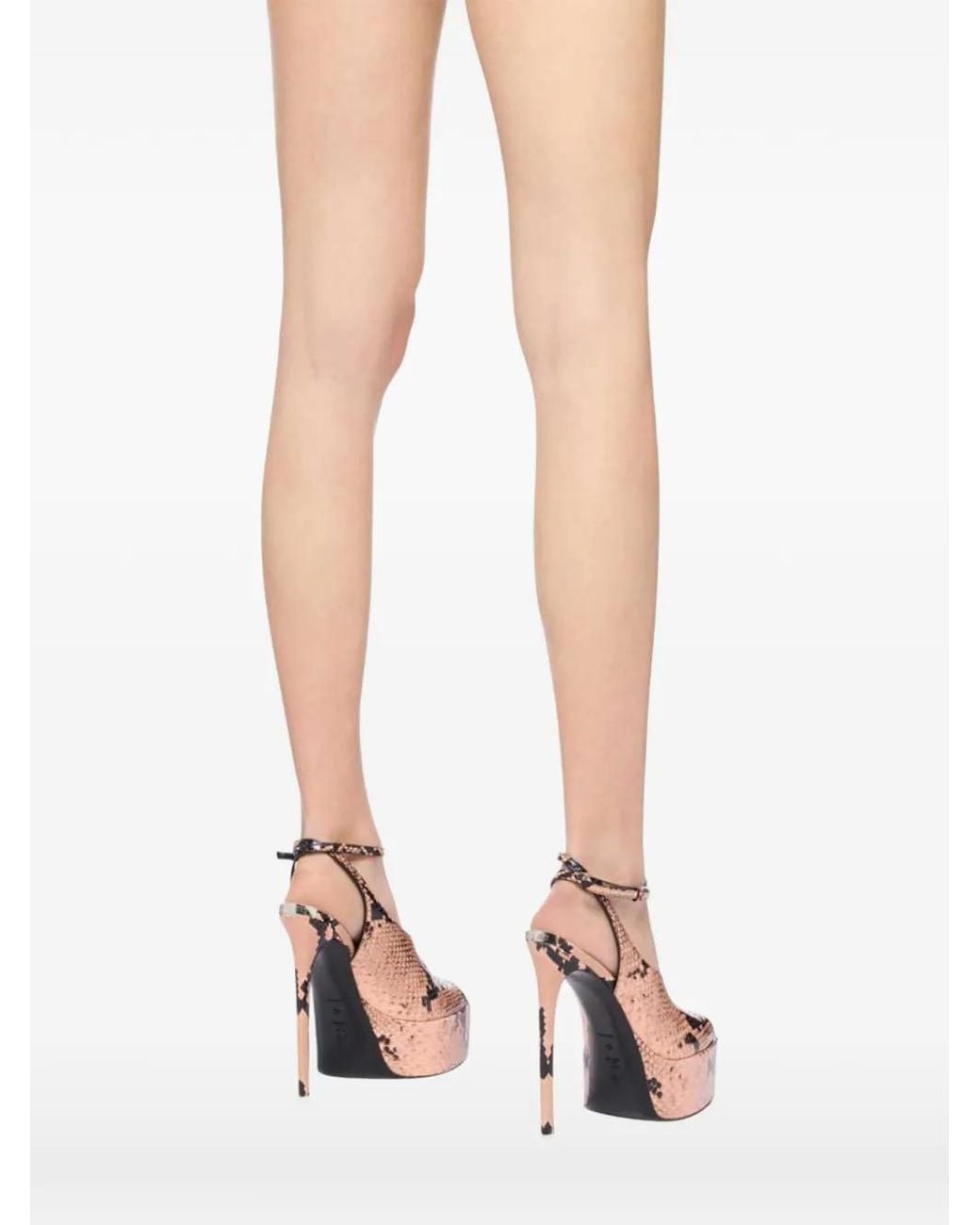 The Attico Pink Ornella Python-Print Heeled Leather Pumps