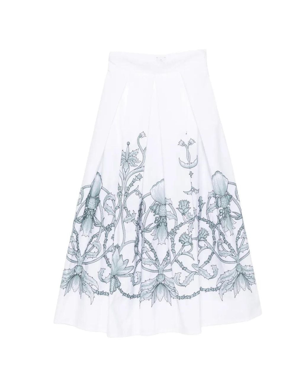 Eleventy White Floral-Print Midi Skirt