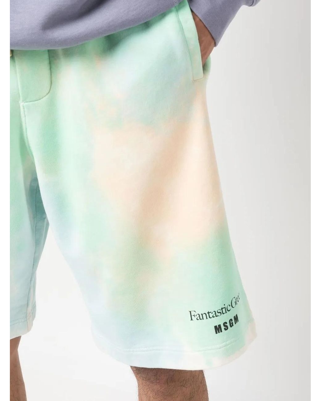 MSGM Green Logo-Print Tie-Dye Shorts for men