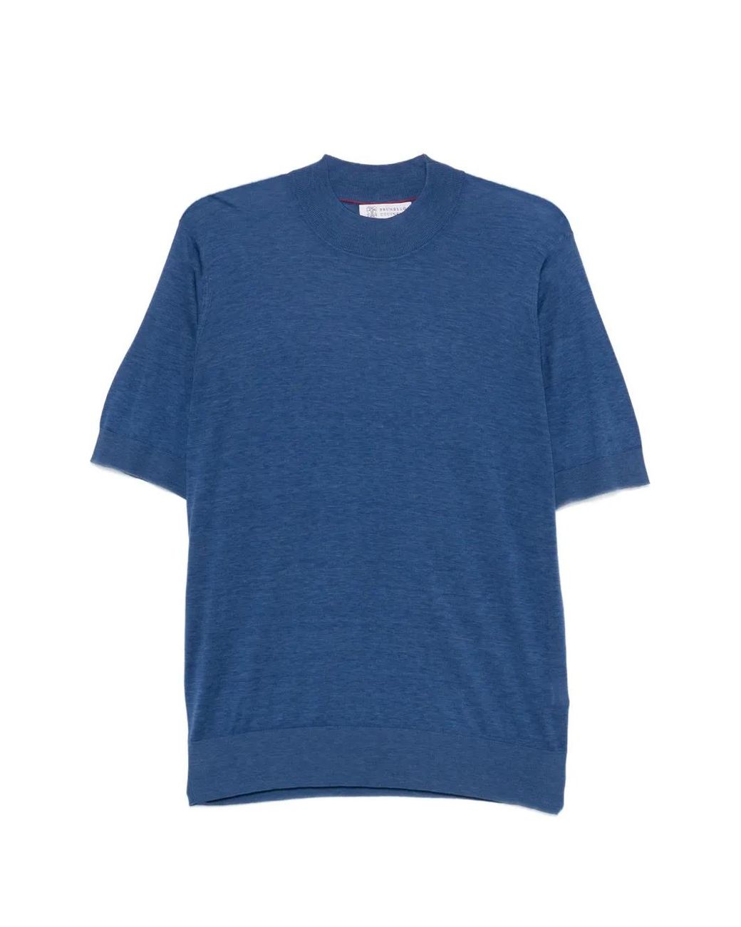 Brunello Cucinelli Blue Short-Sleeve Crew-Neck Sweater for men