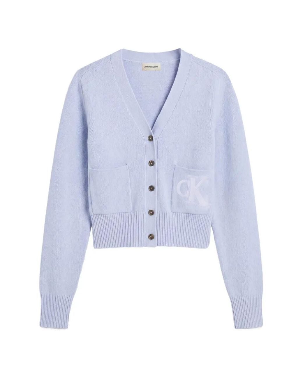 Calvin Klein Blue Logo-Patch V-Neck Cardigan