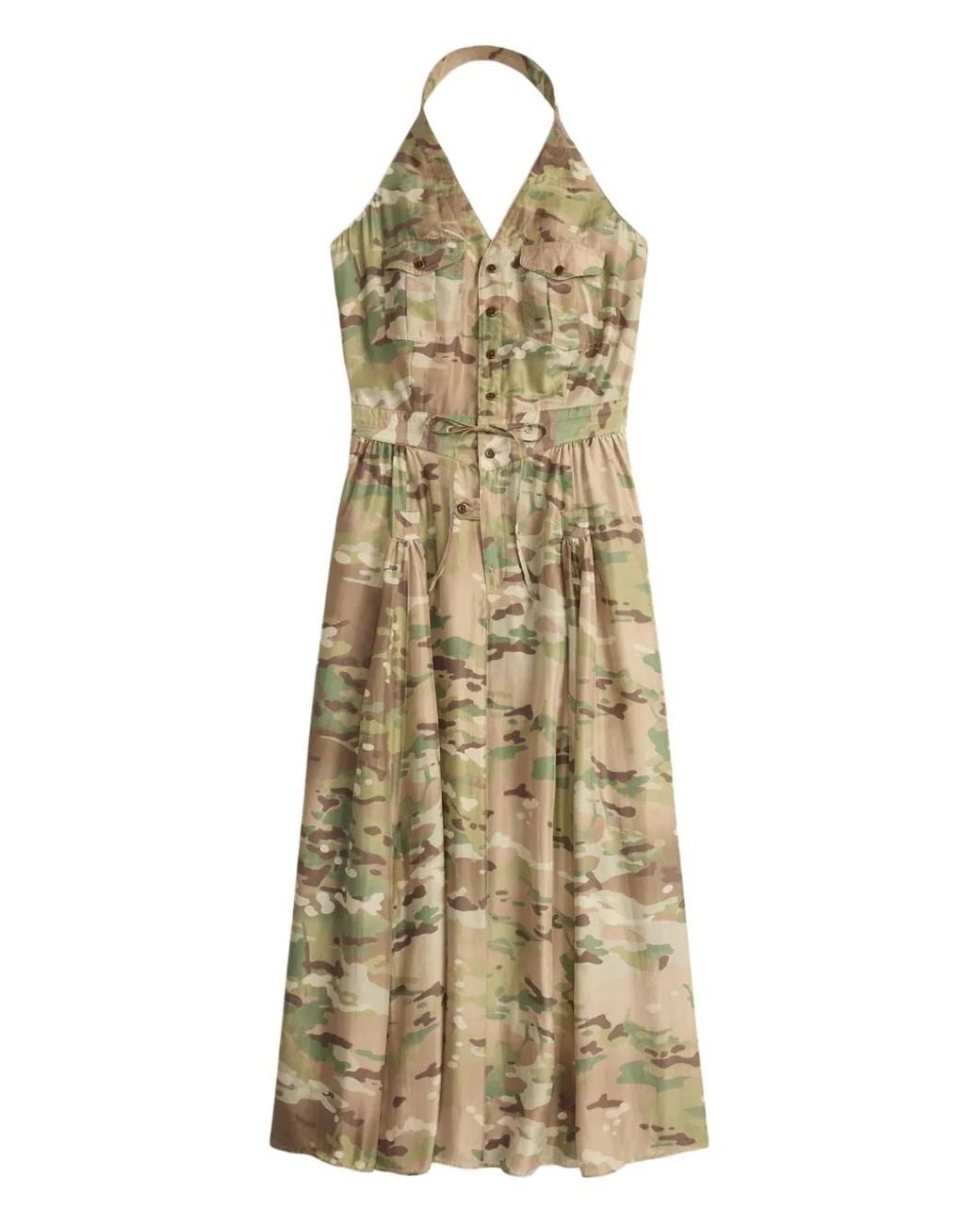 RRL Metallic Buttoned Tie-Waist Dress