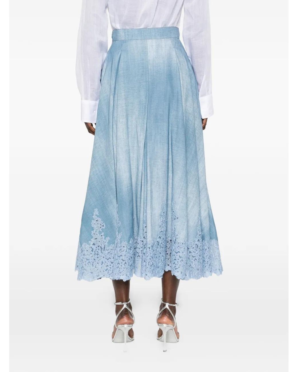 Ermanno Scervino Blue Embroidered Long Skirt