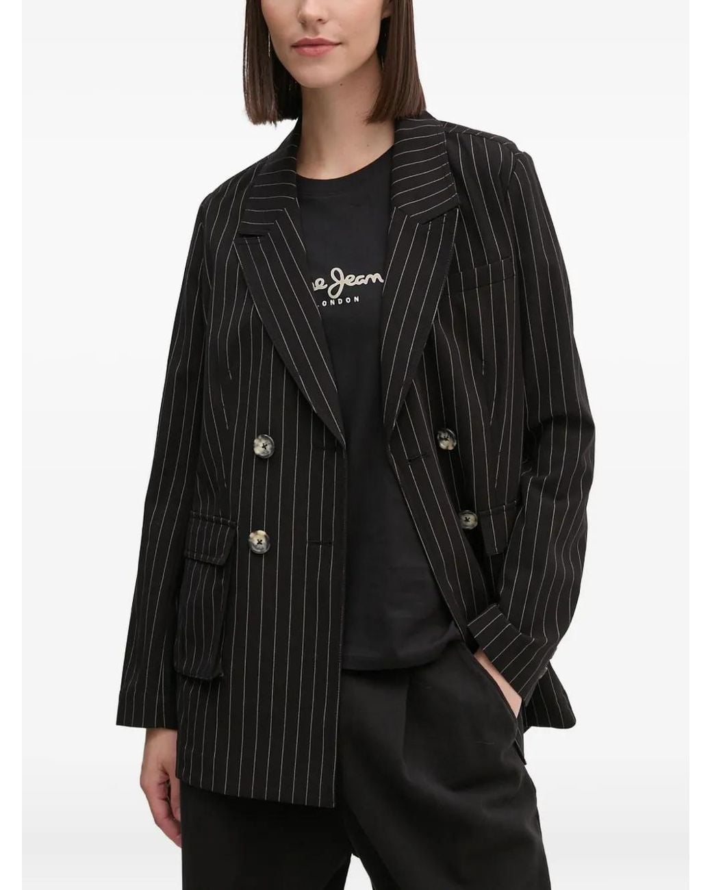 DKNY Black Pinstripe Double-Breasted Jacket