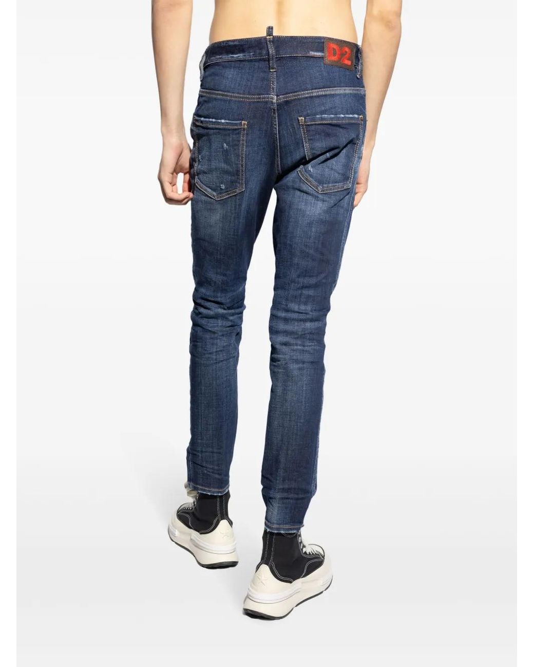 DSquared² Blue Logo-Patch Distressed Denim Jeans for men