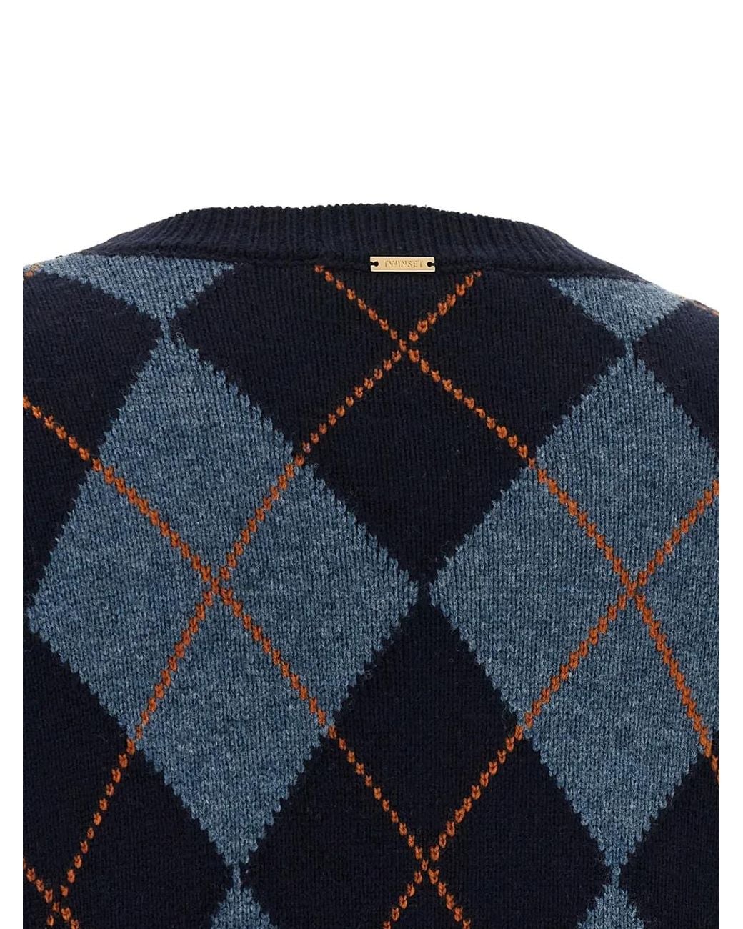 Twinset Blue Wool Blend Jacquard Jumper