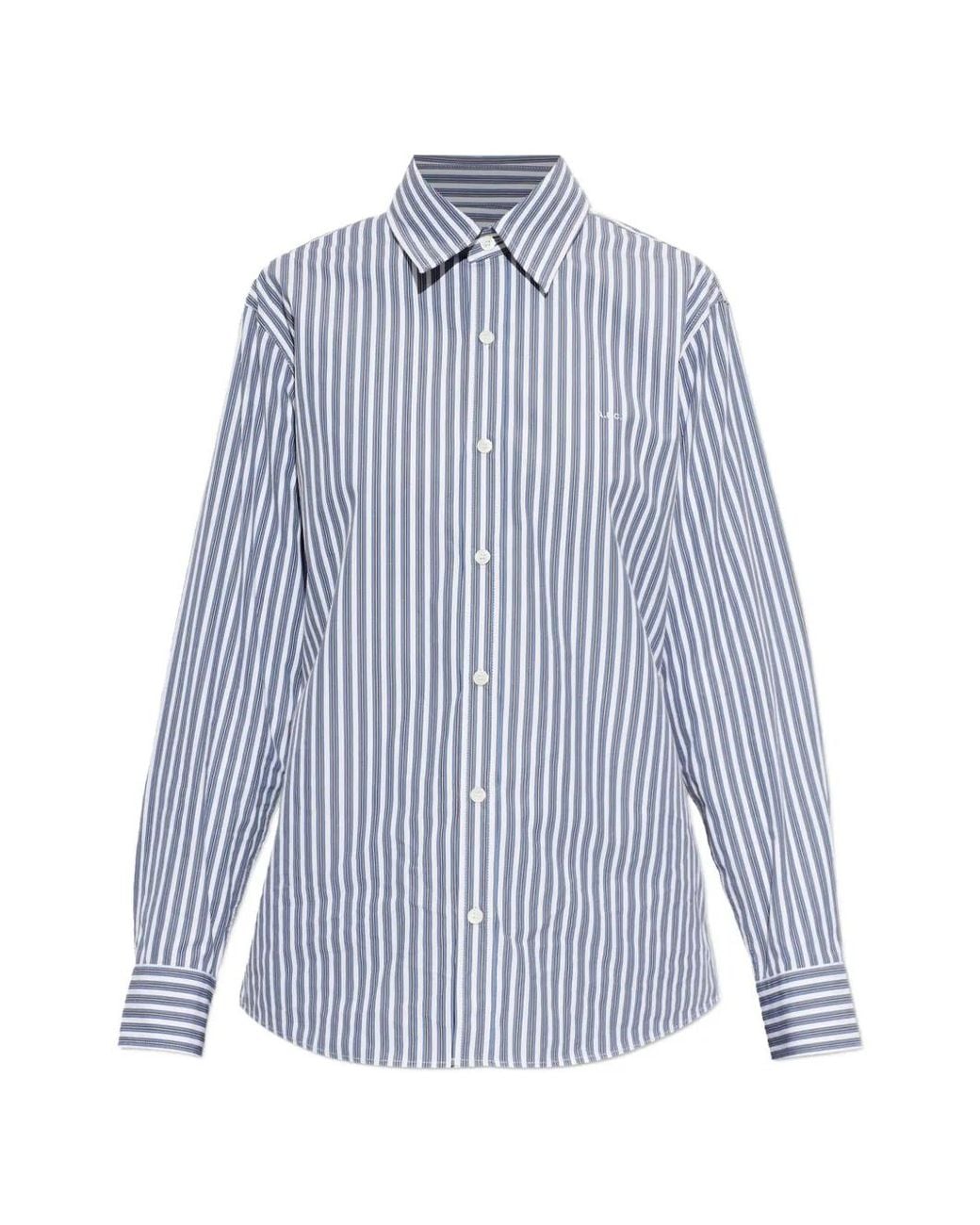 A.P.C. Blue Striped Embroidered-Logo Shirt