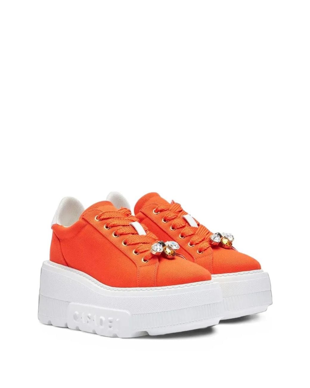 Casadei Orange Crystal-Embellished Platform Sneakers