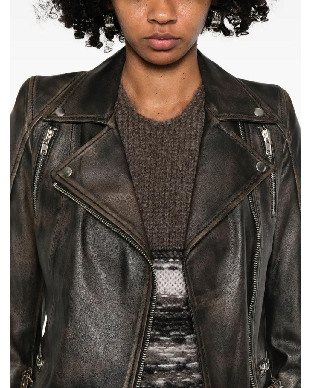 S.W.O.R.D Gray Zip-Up Leather Jacket