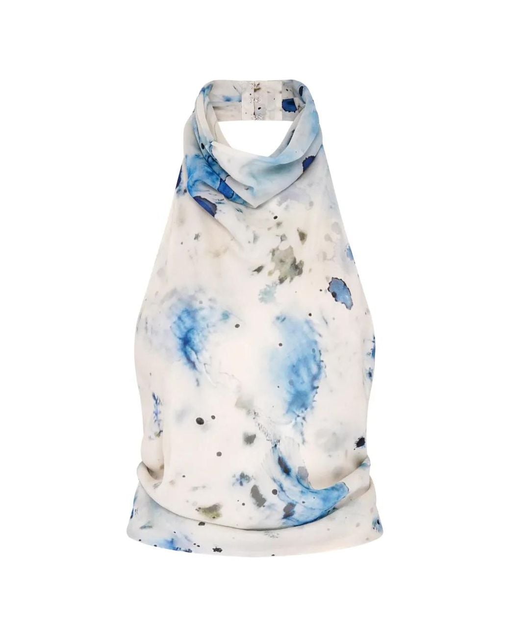 Paris Georgia Blue Back Wrap Top Ocean Veil Print