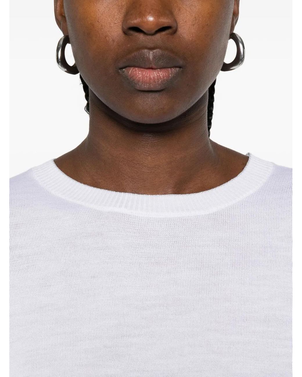 Eleventy White Round-Neck Wool Sweater