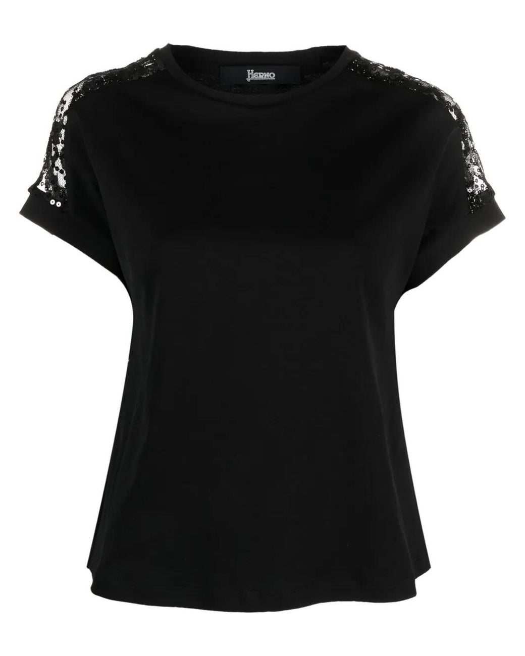 Herno Black Lace-Detailing Cotton T-Shirt