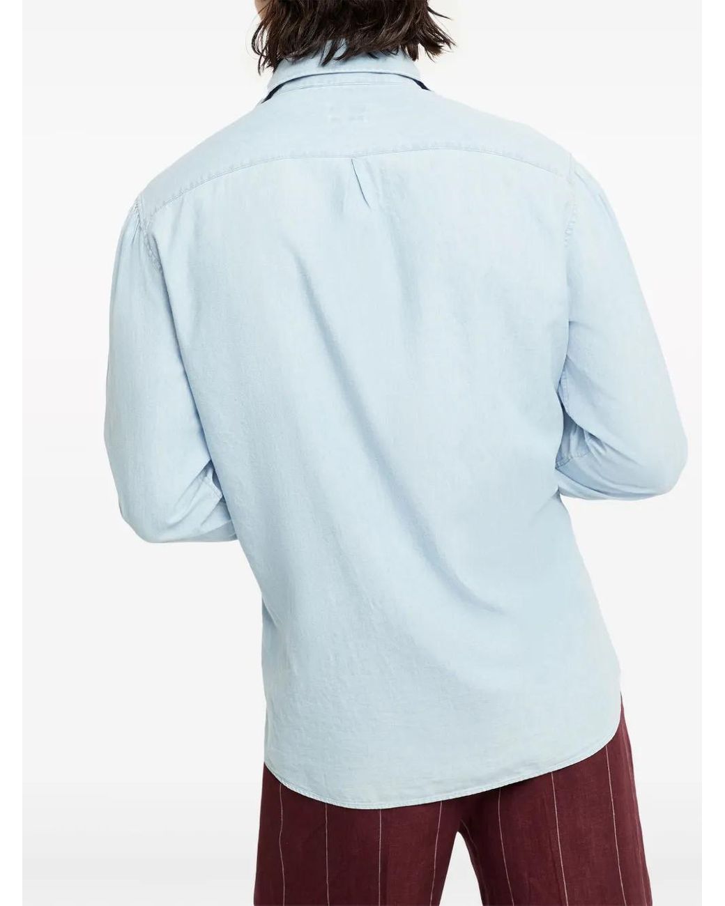 Brunello Cucinelli Blue Spread-Collar Shirt for men